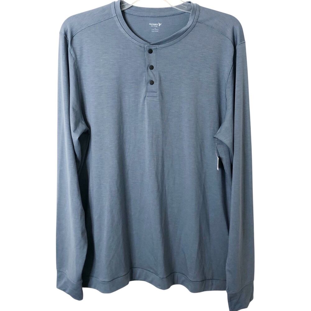 Old Navy Active NWT Men's 4-Way Stretch Long Sleeve Blue Henley Shirt Medium